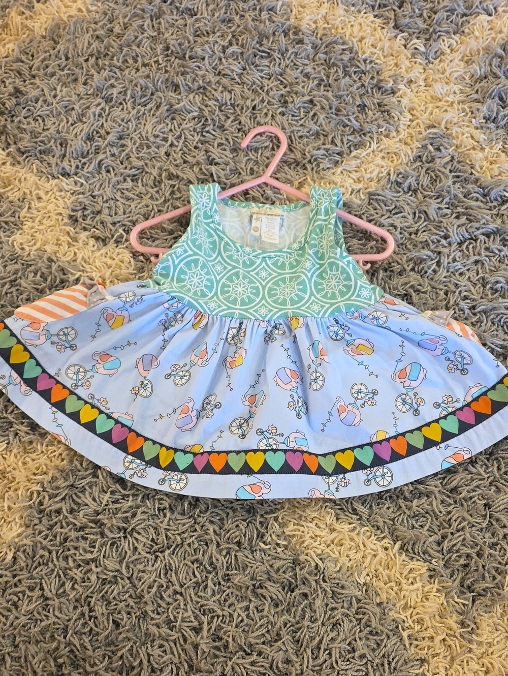 Matilda Jane Girls' Mint and Light Blue Heart-Trimmed Sleeveless Dress